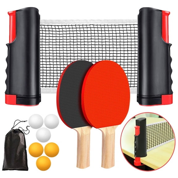 Ping Pong Paddle Set, Portable Table Tennis Set with Retractable Net,Rackets,Balls and Carry Bag for Indoor/Outdoor Games