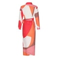 thumbnail image 3 of Abcnature Womens Maxi Dress, Women Long Sleeves Printing Lapel Lacing Slim Split Hem Dress, Plus Size Summer Casual Long Dresses Beach Party Dress Orange M, 3 of 3