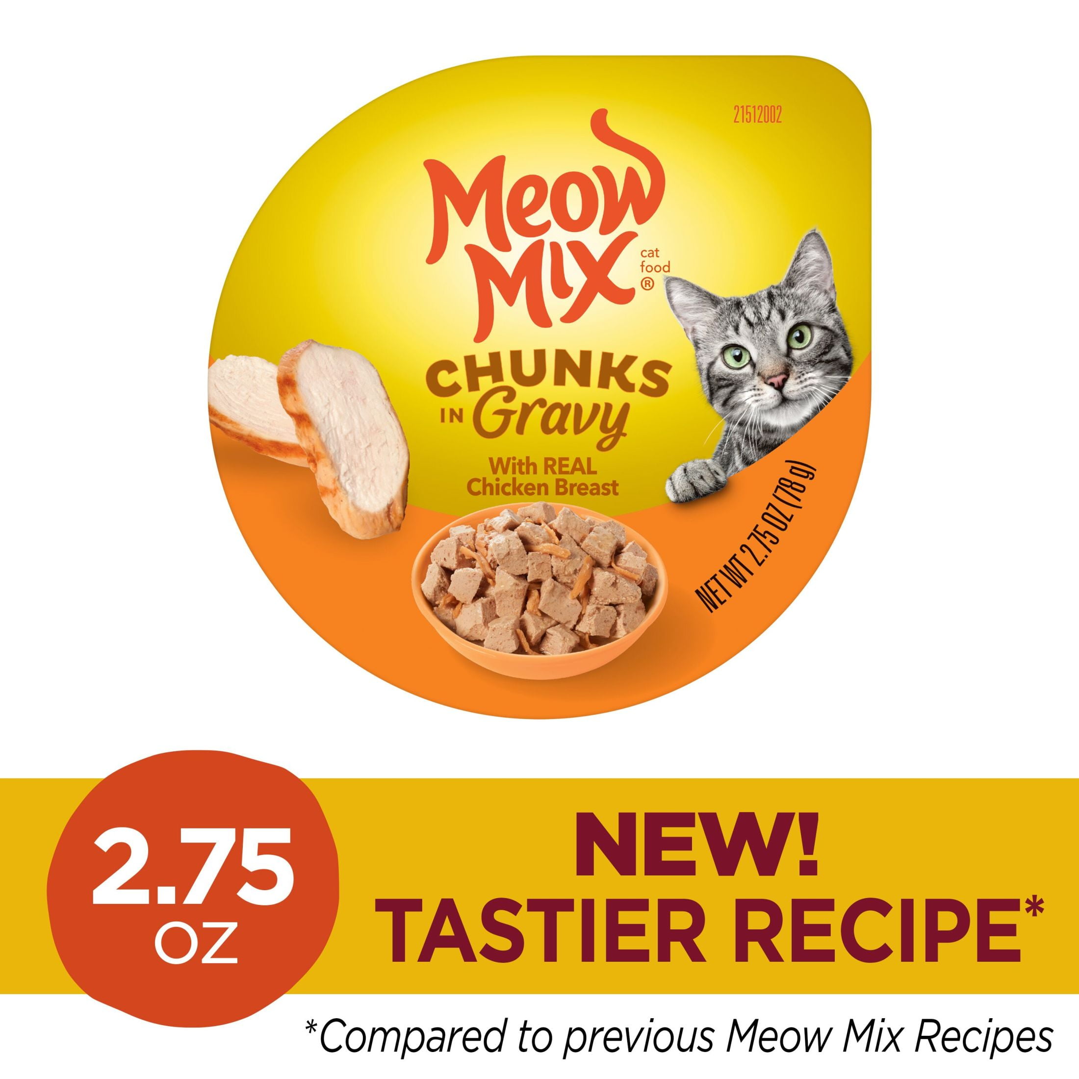 Meow Mix Chunks in Gravy Wet Cat Food With REAL Chicken Breast, 2.75 oz Cup (Packaging And Formulation Updates Underway)