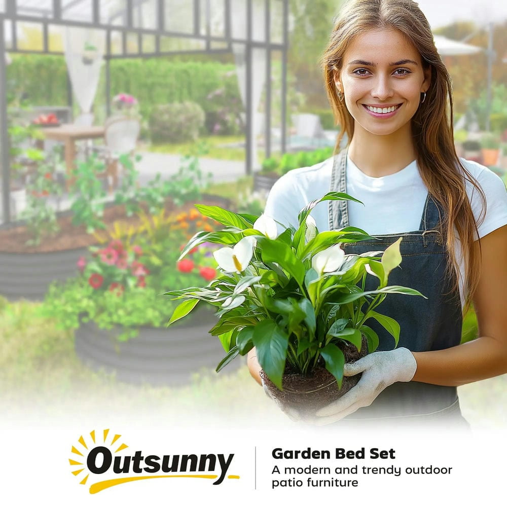 Spaco 7' x 3' x 1' Raised Garden Bed Set, 2-Piece Raised Beds for Gardening with Metal Plant Stakes, Dark Gray