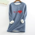 thumbnail image 2 of Jinhomg Women Heart Print Fleece Shirt Holiday Thermal Cozy Long Sleeve Tunic Tops Plus Size Soft Sherpa Lined Sweatshirts Blue XXXL, 2 of 6