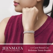 JeenMata 5.5 Carat April Cubic Zirconia - Round Cut Birthstone Tennis Bracelet Eternity Design - White Gold Plating, Female, Adult