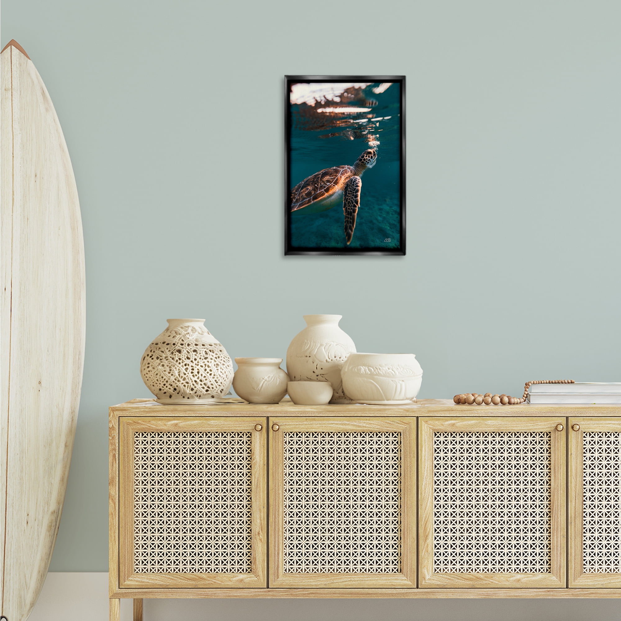 Stupell Industries Blowing Bubbles Turtle Animals Photography Black Floater Framed Canvas Art Print Wall Art, 17 x 25