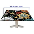 thumbnail image 6 of Boho Floral Square Fitted Tablecloth, Flowers Black Vintage Card Table Cover, Outdoor Washable Elastic Table Cloth Plastic Cover for Square Table for Picnic Garden Patio, Fits to 36x36 In Table, 6 of 6