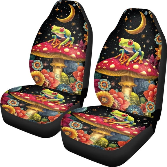 XYZCANDO Cozy Car Seat Covers Van Truck Sedan, Elastic Decorative Car Front Seat Covers Set of 2 Polyester Mushroom under Stars
