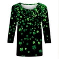 thumbnail image 4 of Odbmxy St Patricks Day Womens Plus Tees Shamrock 3/4 Sleeve Women Shirts Regular Leisure Black Party Shirts, 4 of 5