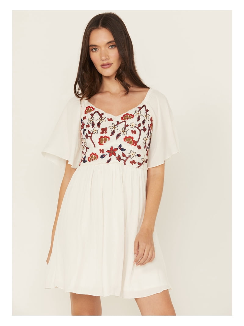 Shyanne Women's Embroidered Crinkle Flutter Sleeve Mini Dress -  SWSP25D45-IV XXX- US