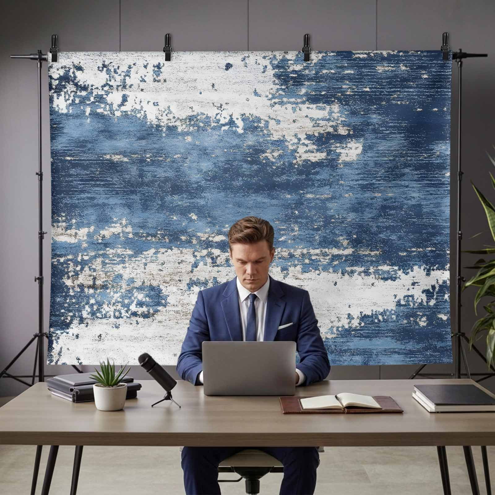 Abstract Mottled Texture Backdrop for Photography, Blue Gary Stitching Photo Backdrop Portrait Background Party Banner Photo Backgrounds for Studio Booth Props, 7x5ft