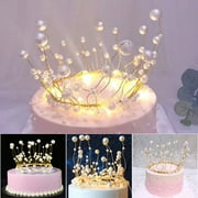 Besufy Cake Decoration Artificial Pearl Princess Crown Headdress Cake Topper Wedding Party Decoration