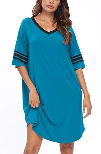 LecGee Womens Short Sleeve Cotton Sleepwear Casual V Neck Nightgown Oversized Nightshirt Loose Comfy Pajama Loungewear 