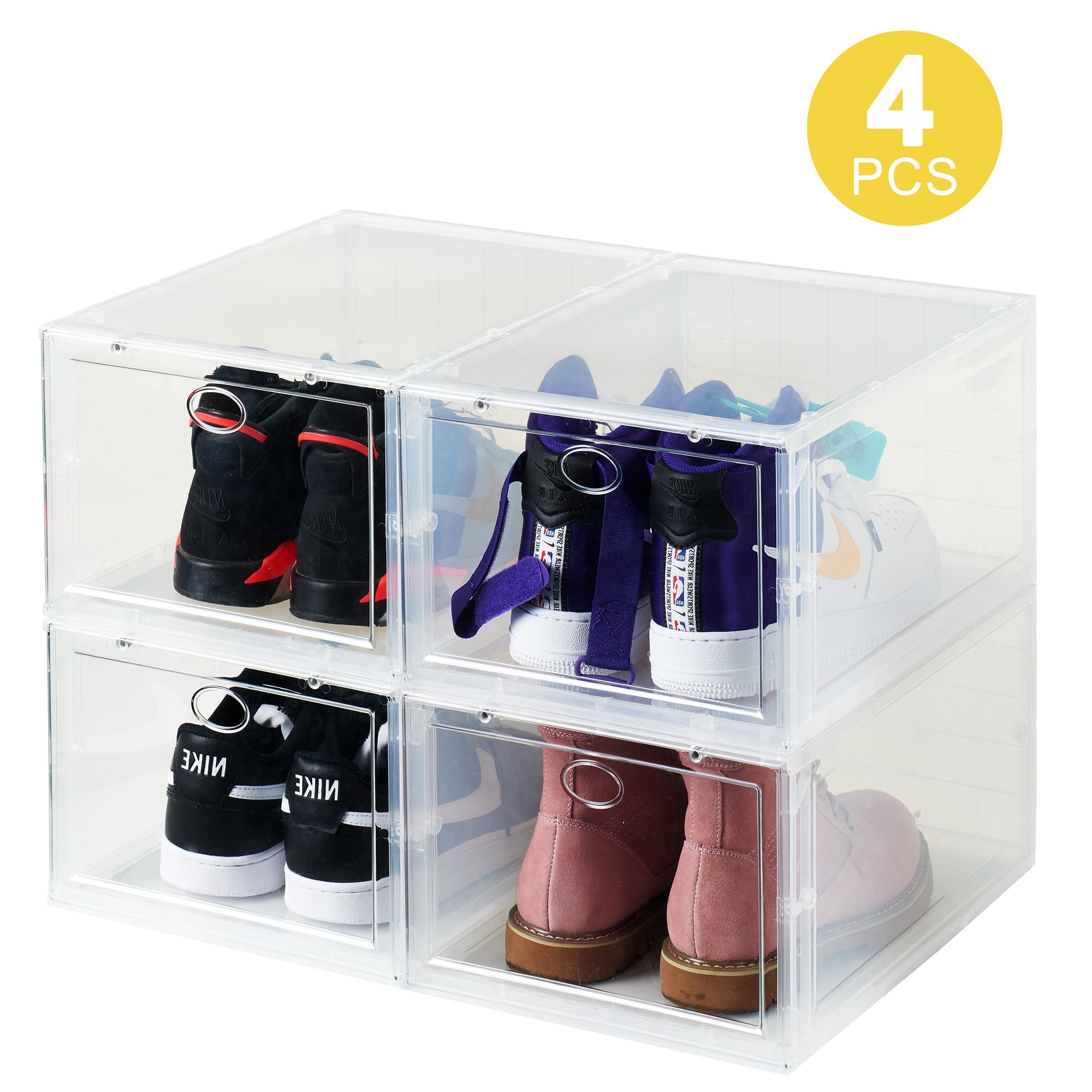 Details about   SEE SPRING 12 Pack Shoe Storage Box Shoe Box Clear Plastic Stackable Drop Front 