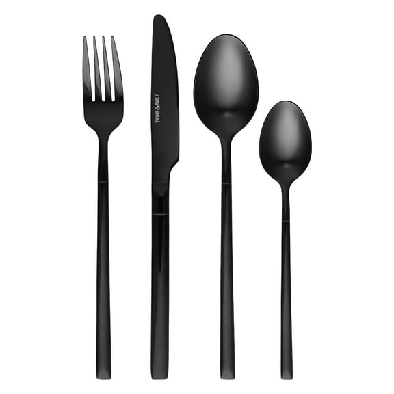 Thyme & Table Arden 16 Piece Black Stainless Steel Flatware Set, Service for 4