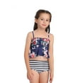 thumbnail image 2 of Seyurigaoka Little Girls 2PCS Bikini Set, Sling Floral Ruffle Top+Solid Color/Striped Panty, 2 of 4