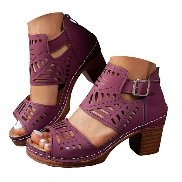 Womens Sandals Dressy Ankle Strap Block Heels For Women Classic Chunky Heels For Work