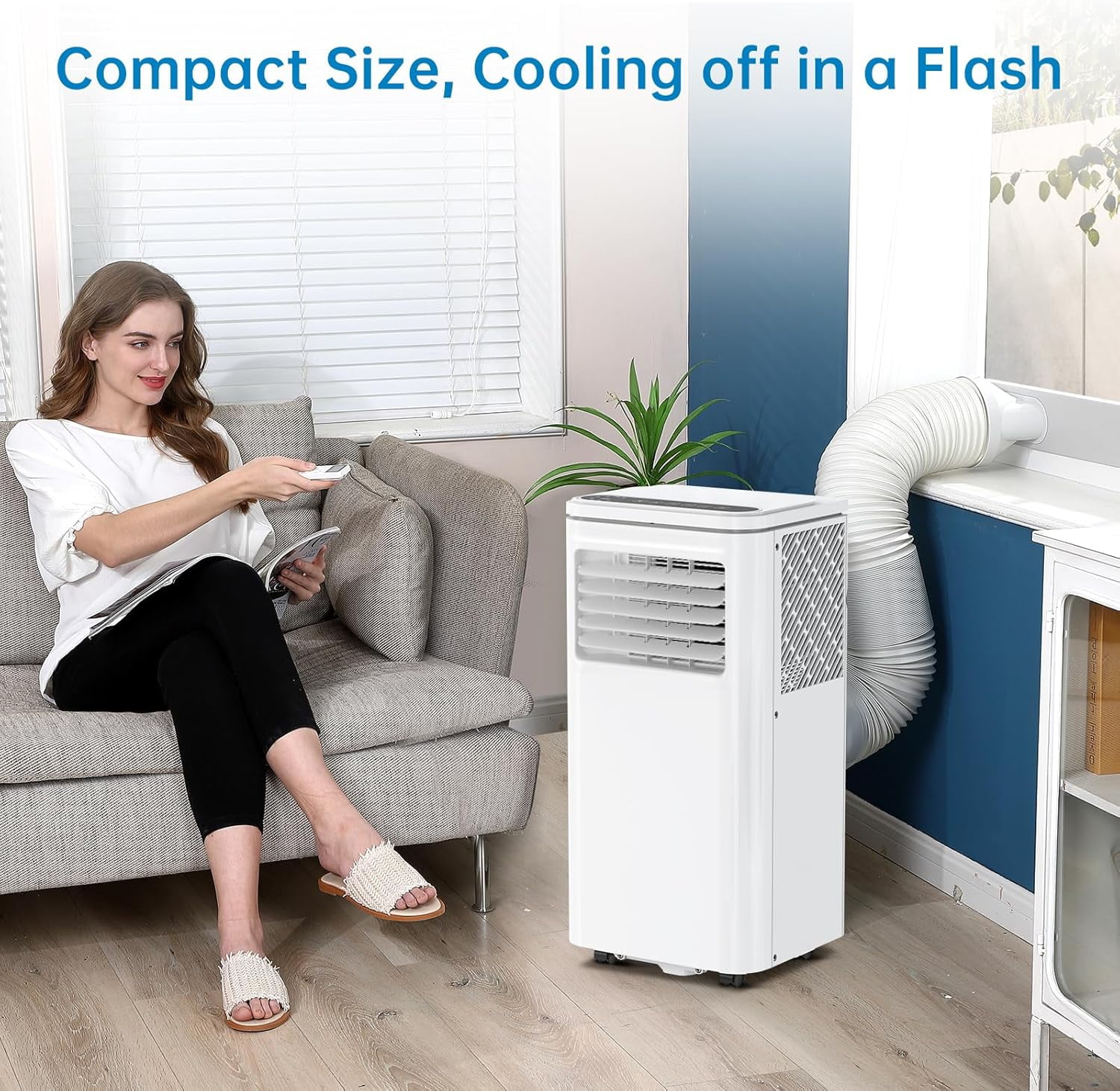 8,000 BTU Portable AC Unit, 3-in-1 Indoor Air Conditioner with Remote, 24H Timer & Sleep Mode, Standing AC with 2 Wind Speeds for Small Rooms/Offices
