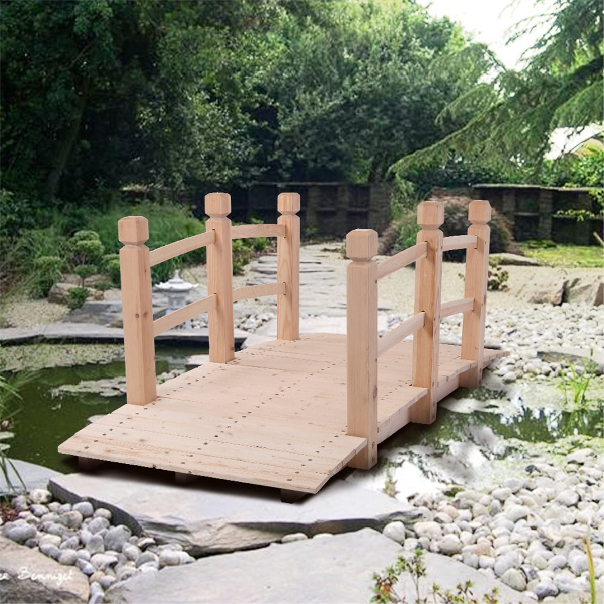 Classic Decoration for Landscape Backyard Creek Pond or Farm Anticorrosive Wooden Stained Finish Footbridge with Rails for Outside Length Carbonization ColorBeige ZZZTWO Arch Garden Bridge 