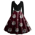 thumbnail image 3 of Women's Casual Fashion Christmas Holiday Print V-neck Vintage Dress for Retro Style and Party Occasions, Comfortable Women's Long Sleeve Holiday Dress,Deep Red,XL, 3 of 3