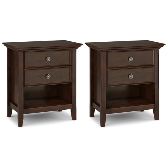 Simpli Home Amherst 24 inch Solid Wood Bedside Table in Russet Brown (Set of 2)