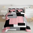 thumbnail image 2 of Homewish Abstract Checkered Square Bedding Comforter Set,Pink Black Gray Twin Comforter Sets,Geometric Plaid Grid Bedding Set For Girls Kids,Microfiber Bedroom Decor,2pcs, 2 of 8