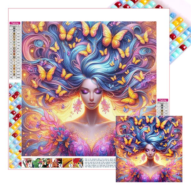Con Cuentas Cuadradas 5D DIY Kit Mariposa Y Niña Del 35x35cm