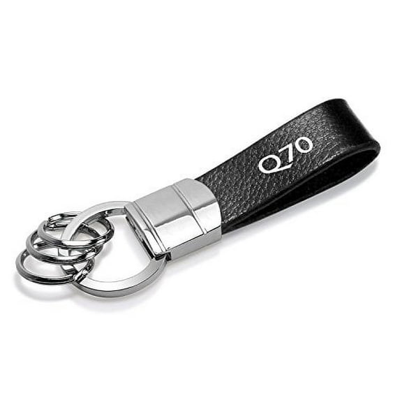 Infiniti Q70 Black Real Leather Strap Chrome Round Hook Metal Key Chain