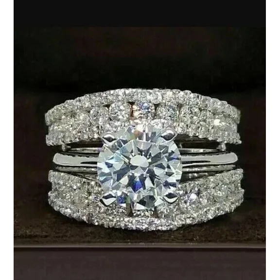 3TCW Round Cut Lab Created Diamond Enhancer Guard Wrap Wedding Ring in 14K White Gold Plated