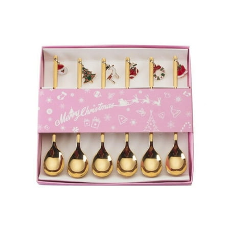 

Xinhuaya 6Pcs Stainless Xmas Coffee Spoons Dessert Spoon Home Outdoor Tableware Kitchen Accessories New Year Gifts with Box B