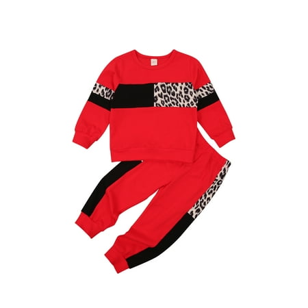 

Xingqing Toddler Baby Girl Sweatshirt Set Leopard Sweatpants 2PCS Outfits Red 5-6 Years