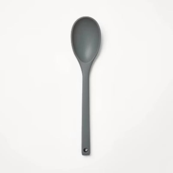 Silicone Solid Spoon Dark Gray - Dishwasher-Safe Kitchen & Cooking Spoon, 12.99" Length, 7.4" Handle