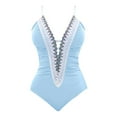thumbnail image 4 of TODOZO Trendy Swimsuit for Women Deep V Neck Mesh Patchwork Monokini Comfy Breathable Bathing Suits One Piece Swimsuit Women Tummy Control Swim Suits for Women 2025 Blue M, 4 of 6