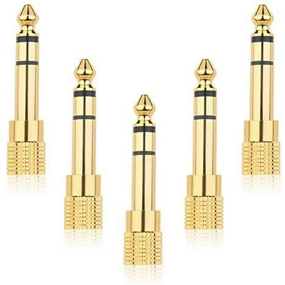 5-Pack Stereo Audio Adapter 6.35mm (1/4 inch) Male to 3.5mm (1/8 inch) Female Headphone Jack
