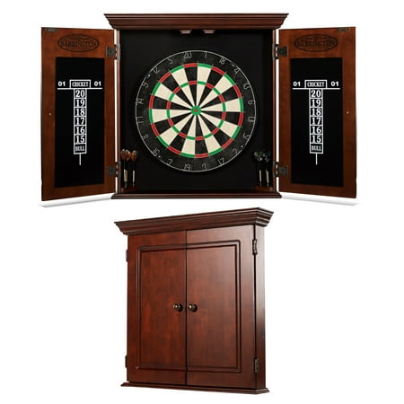 UPC: 0821735630047 | Barrington Billiards Chatham Wood Dartboard Cabinet With 18” Bristle Dartboard and Steel Tip Dart Set