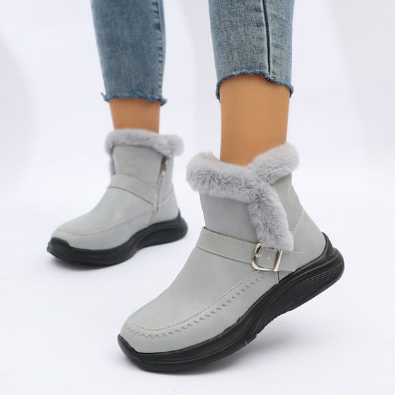 PiGOGI Women's Warm Snow Boots for Women Winter Casual Flat Ankle Shoes with Side Zipper Gray 43