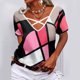 thumbnail image 3 of Gibobby Playera Corte clásico para Mujer Camiseta suelta informal con cuello en V para mujer, blusa manga corta con estampado(Rojo,CH), 3 of 5