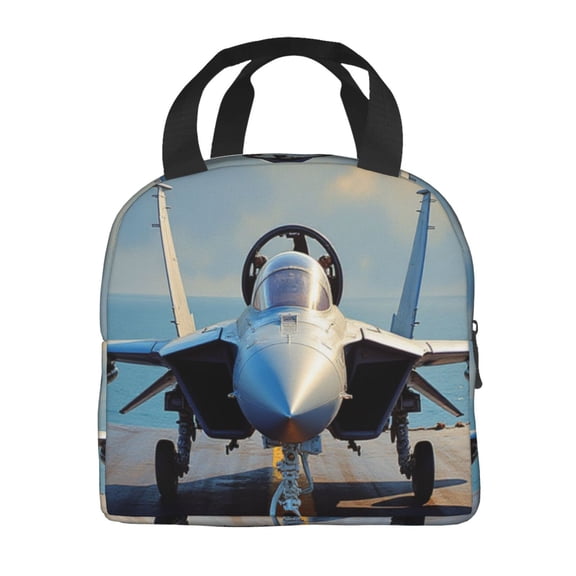Portable Lunch Bag Insulated A Fighter Jet Sitting On Top Of An Aircraft Carrier Lunch Box Reusable Tote Bag Unisex for Work, Travel, Picnic, Office, Camping, Hiking, Picnic, Beach