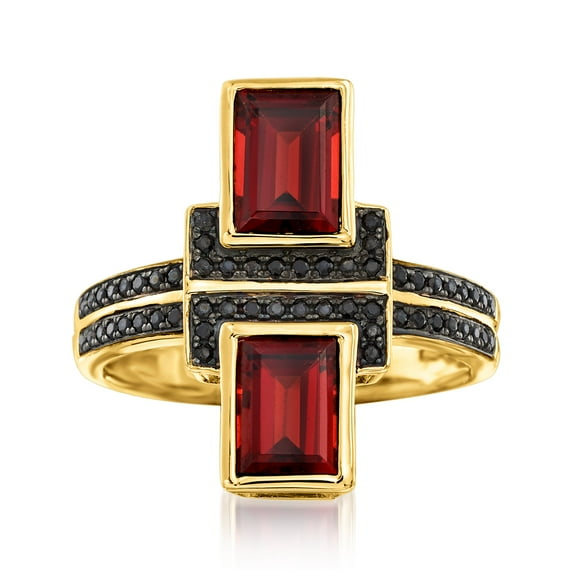 Ross-Simons 2.40 ct. t.w. Burgundy Garnet and .10 ct. t.w. Black Spinel Ring in 18kt Gold Over Sterling, Women's, Adult