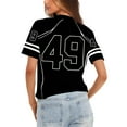 thumbnail image 3 of WTOBBY Women's Oversized Short Sleeve Mesh Football Jersey Style V-Neck Graphic Top Tee, Sporty and Casual for Everyday Wear, Comfortable Breathable Fabric with Athletic Design ,Black L, 3 of 5