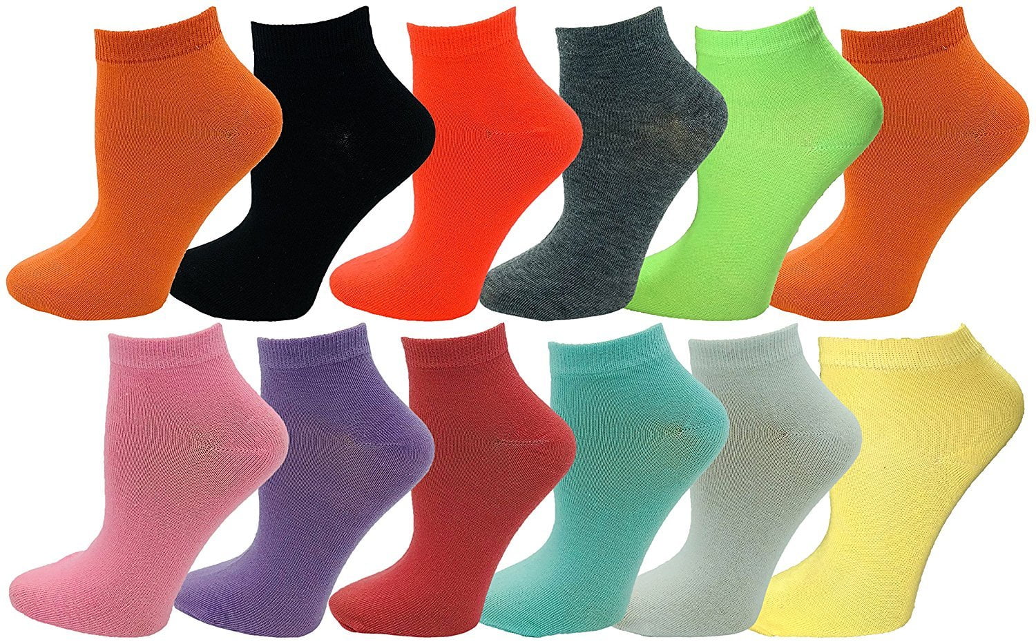 Winterlace No Show Ankle Socks, Womens or Girls, 12 Pairs Fun Funky