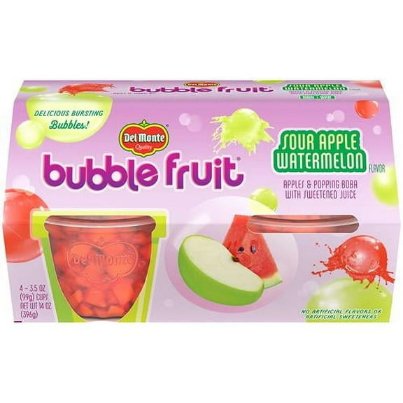 Del Monte Bubble Fruit, Sour Apple Watermelon, 3.5 Oz, 4 Ct - Pack of 2