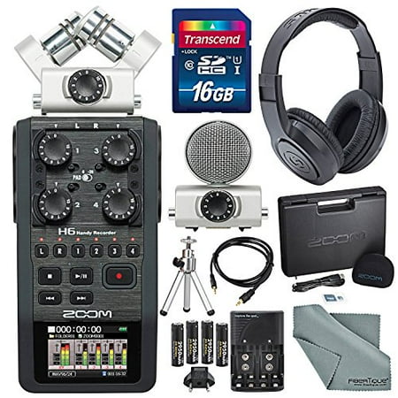 Zoom H6 Six-Track Portable Recorder with Interchangeable Microphone System with Deluxe Accessory (Best Mic In The World)