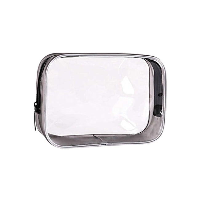 Organizador de maquillaje de PVC transparente y nailon con compartimentos separados; neceser de viaje impermeable y duradero para mujeres; almacenamiento de cosméticos