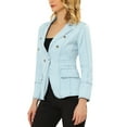thumbnail image 4 of MODA NOVA Juniors Notched Lapel Long Sleeve Button Denim Jacket with Pockets, 4 of 6