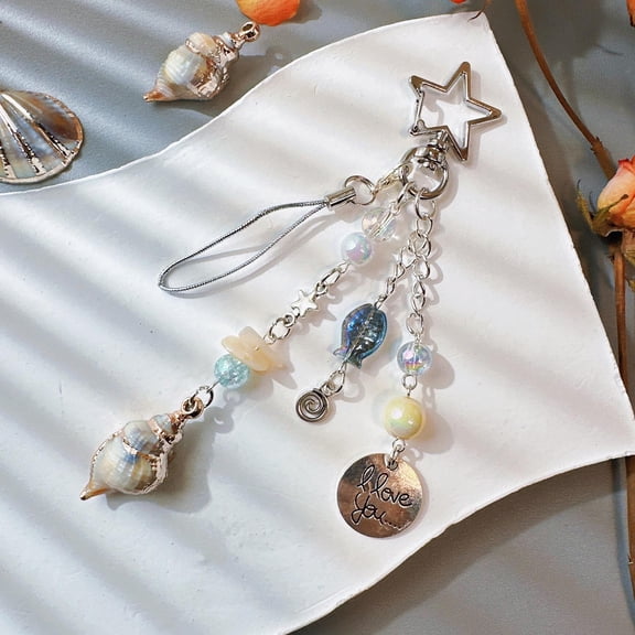 5.31-Inch Coastal Seashell & Pearl Phone Charm Strap – Durable Metal Chain Pendant