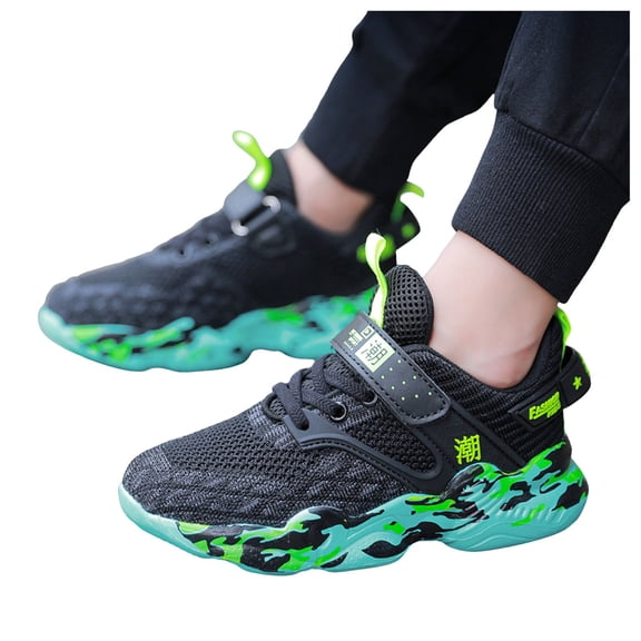 Toddler Boys Walking Shoes Wide Width Comfortable Slip on Sneakers Breathable Meah All Day Wear School Athletic Basketball Shoes Green Size 4.5 Big Kid