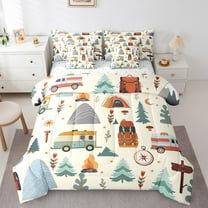 Erosebridal Happy Camping Camper Bedding King Size, Jungle Adventure Comforter Sets with Sheets, Microfiber Duvet Set, RV Decor, Reversible 7-Piece