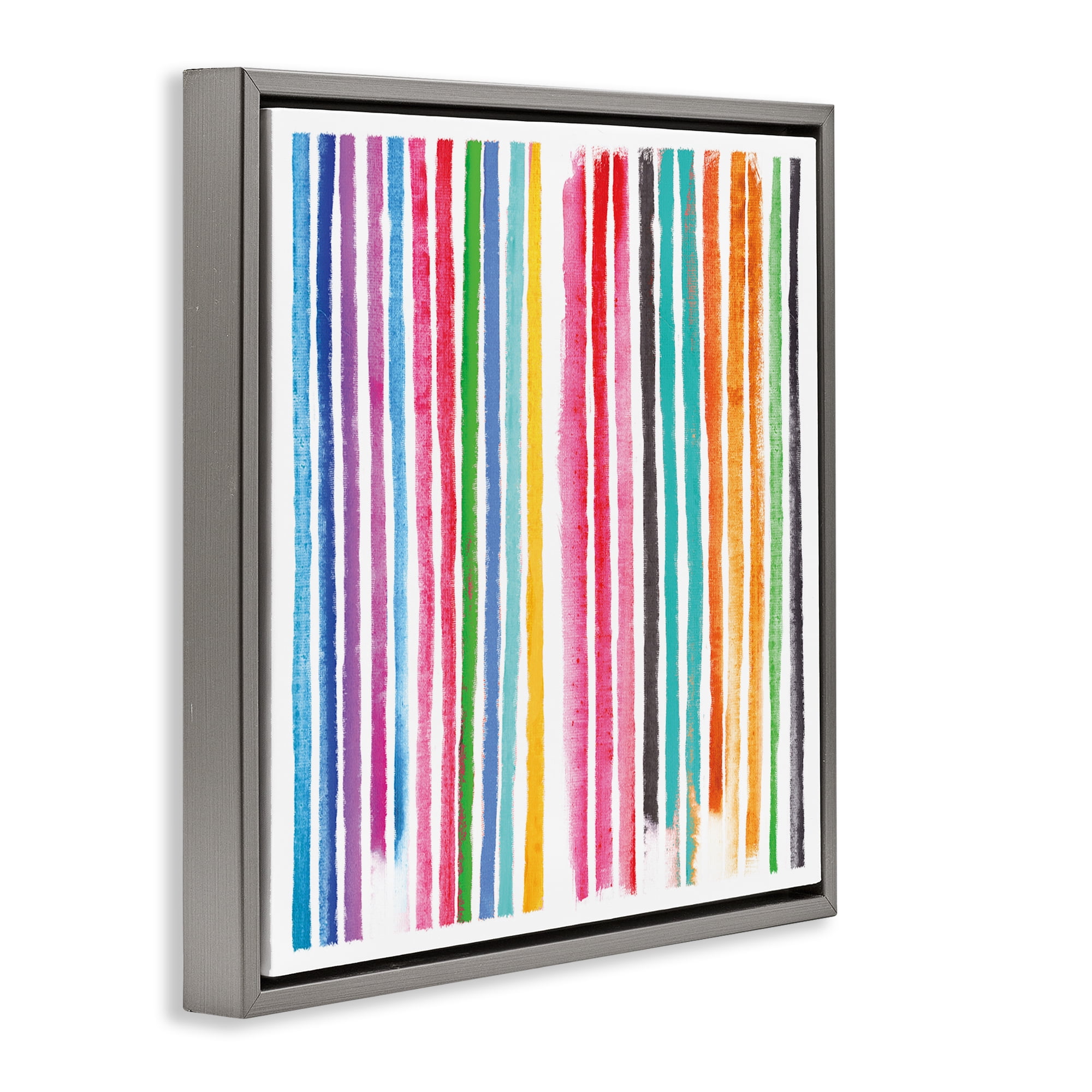 Stupell Industries Colorful Vertical Stripes Gray Framed Floater Canvas Wall Art, design by Amber Sterling