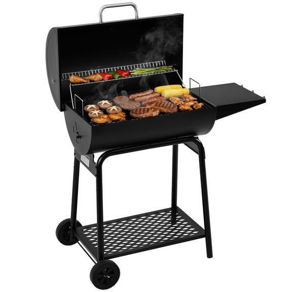 Royal Gourmet 30" CC1830 28-Inch Barrel Charcoal Grill with Side Shelf, 626 Sq. In., For Outdoor Backyard, Patio and Parties, Black