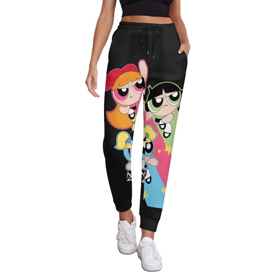 The Powerpuff Girls Women's Jogger Track Pants Print Drawstring Lounge Sweatpants Casual Trousers for Yoga, Workout S