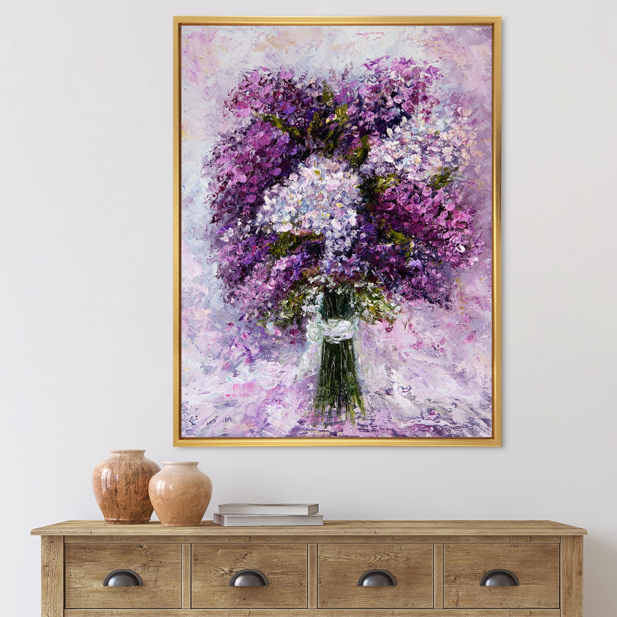Designart 'Purple Hyacinth Flowers Bouquet' Traditional Framed Canvas Wall Art Print