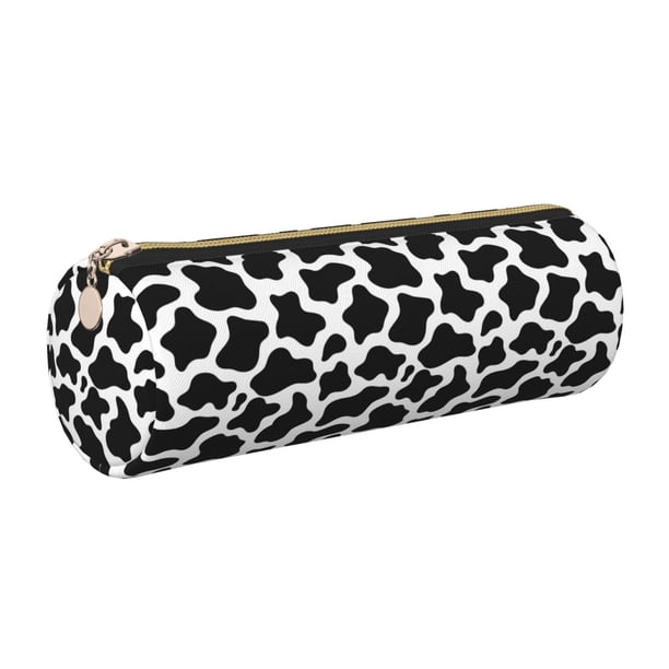 Disketp Cow Print Black White Estuche Organizador de Lápices de Cuero, Estuche de Oficina con Cremallera para Bolígrafo y Lápiz